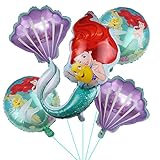 ALLPICK 5PCS Mermaid Princess Foil Balloons For Girls Kids Birthday Little Mermaid Ariel Theme Birth