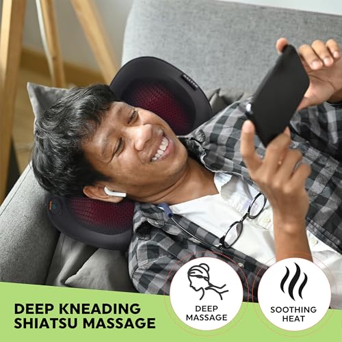 Salter EE6936BLKSTKEU7 Massagekissen mit Heizfunktion, tiefwirkendes Shiatsu, Relaxing Nacken, Schulterrücken, 4 Massageaufsätze, UK/EU-Stecker, Sicherheitstimer, leiser Betrieb, Tiefknethilfe