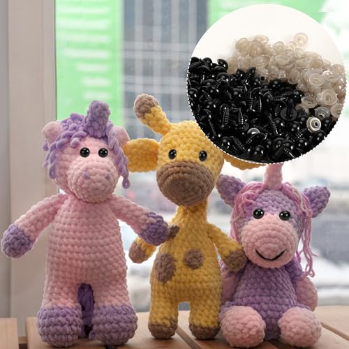 Xarchy 300 Pieces 8mm Safety Eyes for Amigurumi, Black Plastic Craft Eyes with Washers, Stuffed Crochet Eyes for DIY Crochet Crafts Stuffed Animals Making Supplies