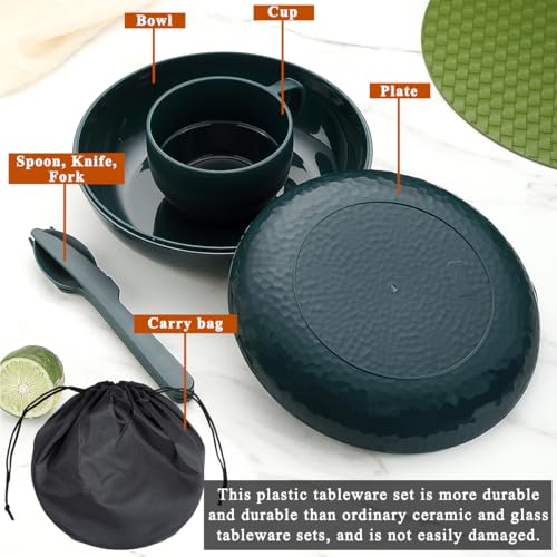 Berglander Camping Mess Set mit Schüssel, Teller, Tasse, Löffel, Gabel, Messer und Tragetasche, Campingzubehör Ausrüstung für Reisen, Picknick, einfach zu transportieren und zu reinigen (Grün) – Bild 5