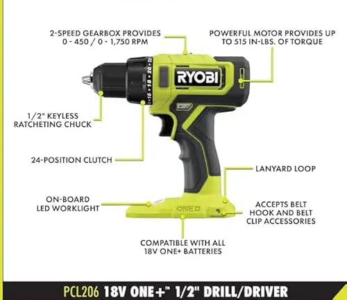 Ryobi One+ 18V Cordless 1/2 In. Drill/Driver Kit With (1) 1.5 Ah Battery And Charger #TOP2