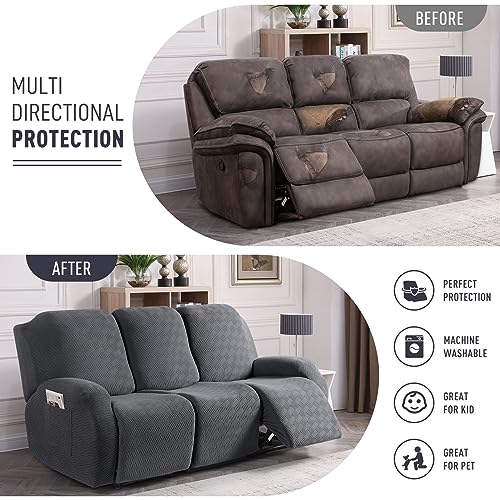KinCam Recliner Covers, Stretch Reclining Chair Covers, Recliner Sofa Slipcovers Stripe Jacquard Recliner Couch Covers Furniture Protector Covers for Pet Kid (3 Seater, Dark Gray) by KinCam - Image 3