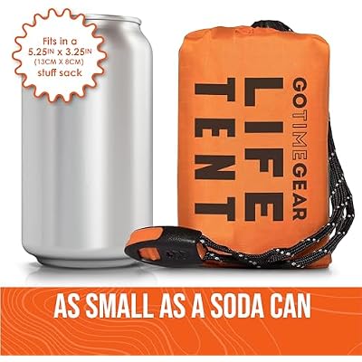 Go Time Gear Survival Life Tent 2 Person Mylar Emergency Shelter Tube Tent + Paracord All-Weather Protection for Camping, Hiking, Survival Kits Includes Emergency Whistle