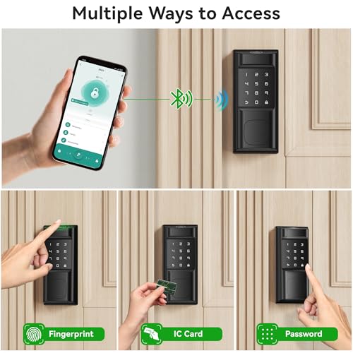 IRONZON Smart Deadbolt Lock for Front Door with APP Control, Keyless Entry Door Lock, 5 in 1 Smart Fingerprint Deadbolt with Digital Electronic Biometric Black - Thumbnail 6
