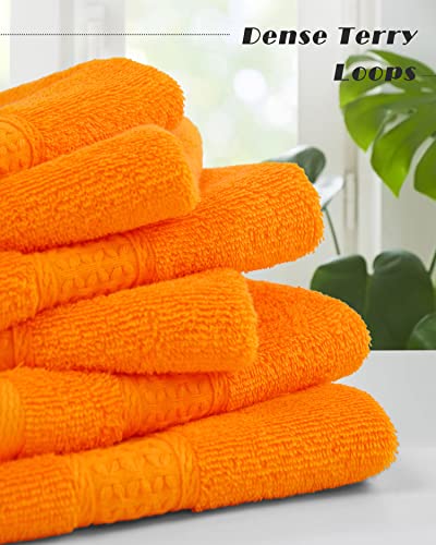 Cleanbear Washcloths Orange Face Cloths Set Of 6 Large All Cotton Bathroom Wash Cloth - 13 By 13 Inches Highly Absorbent Face Towels For Daily Use #TOP2