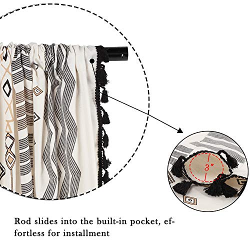 Colorbird Geometric Semi-Blackout Window Curtains 2 Panels Tribal Style Cotton Linen Darkening Curtains With Black Bordered Tassel Rod Pocket Window Drapes For Living Bedroom, 59W X 84L Inch, 1 Pair #TOP3