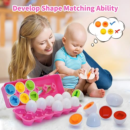 Image of MOONTOY Egg Toy 12 Pieces - Montessori Learning Toy for Toddlers from 1 Year, Motor Skills Game for Colour & Shape Recognition, Sorting Game for Children, Educational Toy for Christmas, Children's Day