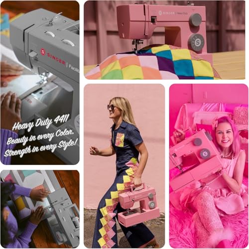 Image of SINGER 4411 (Pink) High Speed Heavy Duty Sewing Machine with Accessories | 11 stitches deliver 69 applications, 50% more power for denim and canvas, metal frame, 4-step buttonhole, 1100 stitches /min