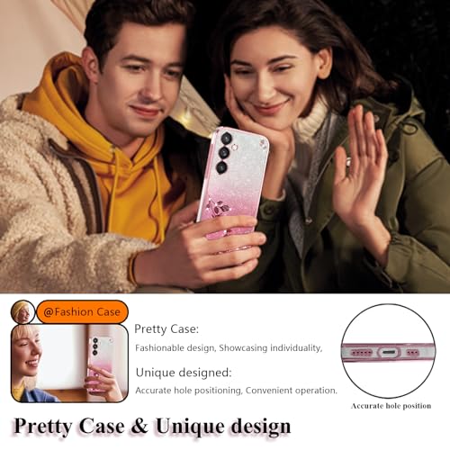 Coque Samsung S24 Plus antichoc transparente silicone paillettes motif fleur violet - 6