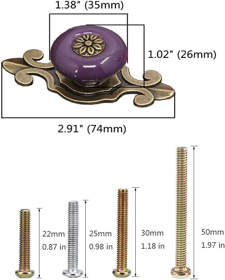 Miniatura 2 de Pomos para cajones, pomos de cerámica retro vintage para armario, armario, pomos de puerta, pomos para muebles de cocina con tornillos, paquete de 4