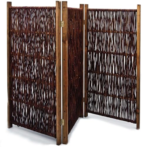 NOOR Weiden Paravent - Sichtschutz 3-teilig klappbar für Outdoor - wetterfester Windschutz für Terrasse, Garten und Balkon - geflochtene Trennwand mit Kiefernrahmen Gesamtgröße 180x180 cm