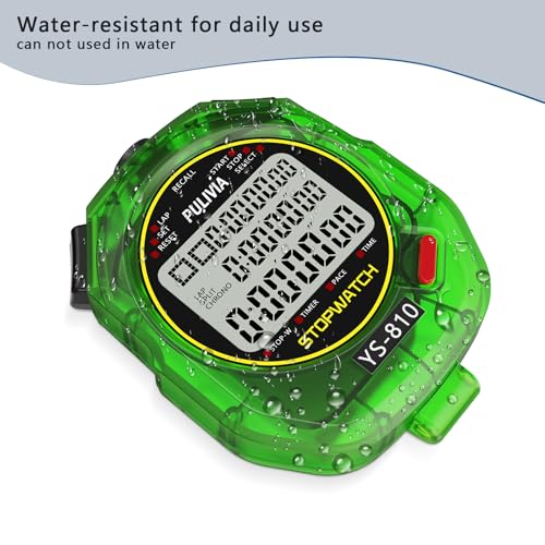 Image of Stopwatch Timer 10 Splits /Laps Digital Stop Watch for Sports, Countdown Alarm Clock Date Memory Recall Large Display, Stopwatch for Coaches PE-Teacher Referee, Green