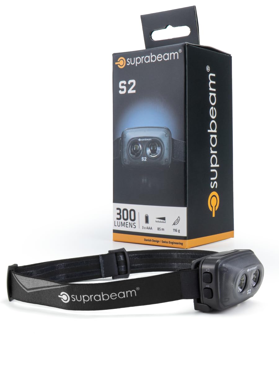 Suprabeam S2 LED Stirnlampe mit 300 Lumen, Wasser & Staubdicht, LED Stirnlampe mit Duale Optik