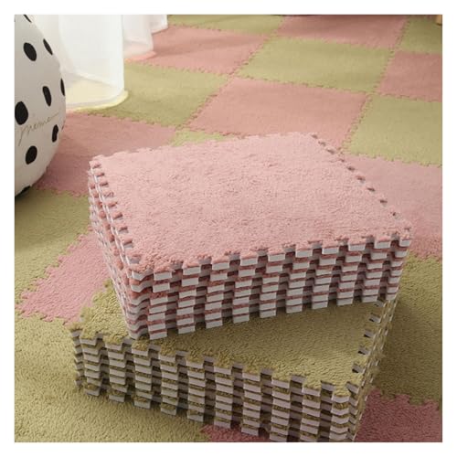 Tappeto in schiuma ad incastro, 10 pezzi 9sq.ft tappetino puzzle quadrato in schiuma di peluche, piastrelle for tappeti morbidi lavabili con bordo, tappeti modulari antiscivolo for area gioco-12x12x0.
