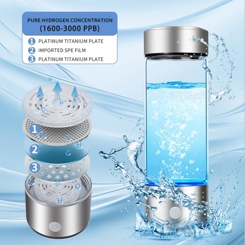 Vbvbip Enhanced Hydrogen Water Generator Bottle - Innovative SPE/PEM Technology, 1600 ppb Hydrogen in Just 3 Minutes, 14OZ Capacity, Chic Design, Ideal Health Gift for Loved Ones - Image 2
