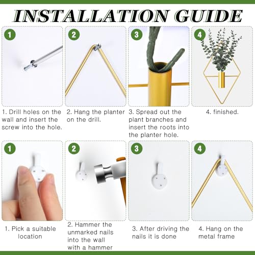 Image of Jexine 4 Pcs Hanging Planters with Artificial Eucalyptus Metal Hanging Vase Indoor Plants Holder Modern Geometric Boho Bathroom Wall Decor for Living Room Home Office (Eucalyptus,Gold)