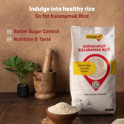 Image of KisaanSay Gorakhpur Kalanamak Rice 1KG | Diabetic Friendly | Aromatic | Unpolished | High in Iron & Protein | Rich In Nutrients & Fiber | Low GI Rice | Buddha rice | Traditionally Milled