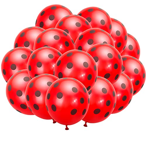 Fvomye 20 Pieces 12 Inch Ladybug Balloons Red Black Polka Dots Balloons Party Balloons for Wedding Ladybug Theme Baby Shower Birthday Party Decorations