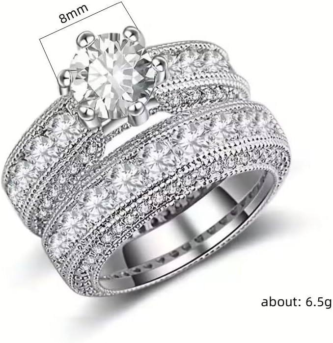 2 PCS 925 Sterling Silver Wedding Band Set 925 Sterling Silver Cushion Cut Promise Ring for Women Sterling Silver Multi-Stone Wedding Engagement Rings Moissanite Bridal Set Size 7