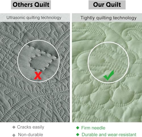 Image of EVENHUG Oversized King Quilt California King Size Lightweight Bedding Set Reversible Bedspread Coverlets for All Seasons 3 Piece (Sage Green 120 inchx120 inch)