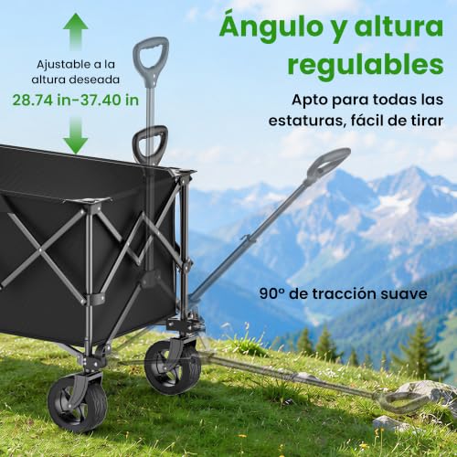 Miniatura 4 de Carrito De Camping Plegable 135 L, Capacidad De Carga 150 Kg, Carrito Todoterreno Con Ruedas Giratorias 360 Y Asa Telescópica, Para Jardín, Compras Y Exterior