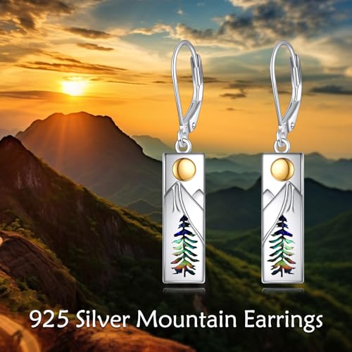 YFN Mountain Earrings 925 Sterling Silver Abalone Dangle Drop Mountain Jewelry Gift for Skiers, Hikers, Campers, Climbers and Nature Lovers4