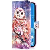 Uposao Kompatibel mit Xiaomi Redmi Note 6 Pro Handyhülle Leder Tasche Bling Glitzer Lustig 3D Effekt Glänzend Muster Hülle Flip Wallet Case Brieftasche Klapphülle Ständer Kartenfach,Rosa Eule