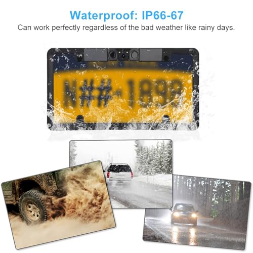 Image of License Plate Camera, 3 in 1 Car License Plate Frame Parking Sensor Rearview Reverse Backup Camera 2LED