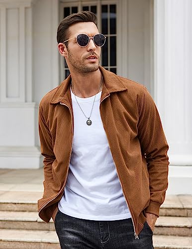 COOFANDY Men's Casual Corduroy Jacket Lightweight Zip Up Vintage Jacket Collared Bomber Jacket2