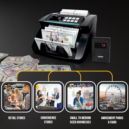 KOLIBRI Money Counter Machine with Advanced Fake Detection & LCD Display | 1,500 Bills per Minute Single-Denomination Cash Counter | Bill Counter Machine (US Customer Support)