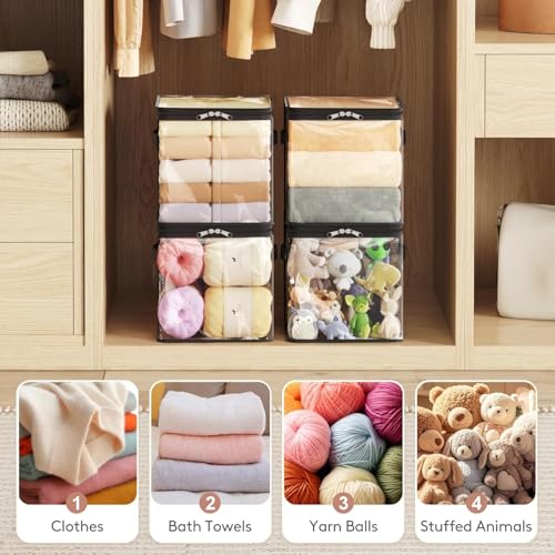 Image of JD FRESH 2 Piece 18L PVC Transparent Storage Bag with Zipper /Foldable Clothes Organiser for Wardrobe /Garments Organizer /Space Saving Storage Box for Sarees /Lehenga /Towel /Toy - 10.3 x 10.3 x 10.3 Inch