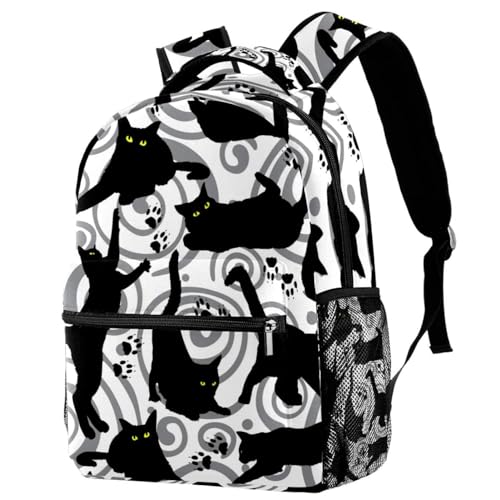 Sac à dos d'école chat noir multicolore 29x20x40cm pour ado