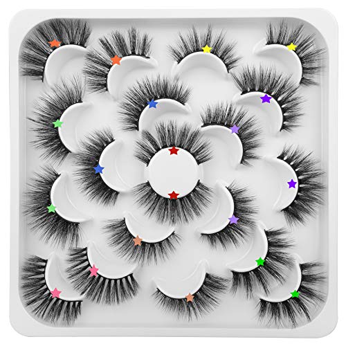 wiwoseo Lashes False Eyelashes 10 Styles Faux Mink Eye Lashes 20MM Pack Long Dramatic Fake Eyelashes 10 Pairs Multipack
