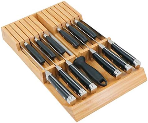Utoplike in-Drawer Knife Block Bamboo Kitchen Knife Drawer Organizer, fit for 12 Knives and 1 Sharpening Steel, Large Handle Steak Knife Holder Without Knives