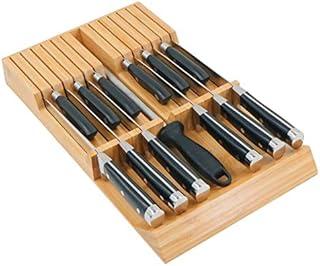 Utoplike in-Drawer Knife Block Bamboo Kitchen Knife Drawer Organizer, fit for 12 Knives and 1 Sharpening Steel, Large Handle Steak Knife Holder Without Knives