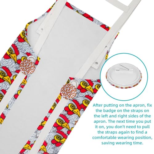 Tablier de cuisine multicolore à motif poules avec 4 broches