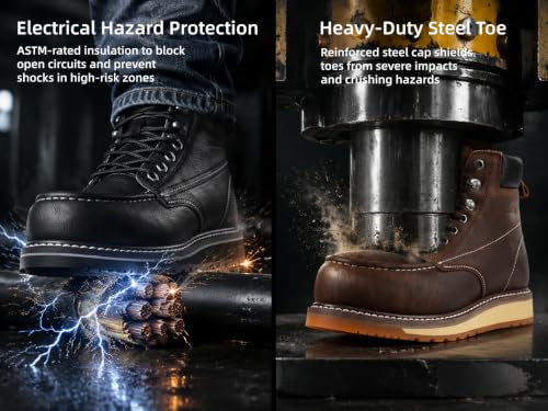 TINLIMHOM Moc Toe Work Boots for Men Soft Toe，Water Resistant Full Grain Leather Upper, Non-Slip Wedge Outsole Construction Work boots Size 10 M(Soft Toe Brown, Adult, Men, 10, Numeric, US Footwear Size System, Medium) - image 5