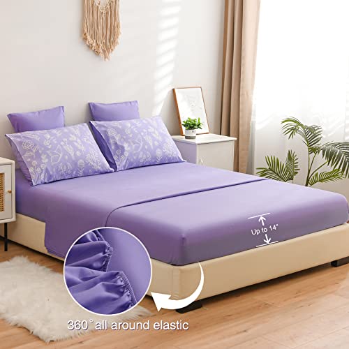 A Nice Night Bedding Set 7 Piece Comforter & Sheet Set,Plant Floral Butterfly Comforter Set-Soft Microfiber Bedding Sets For All Season,Purple Queen Size #TOP2