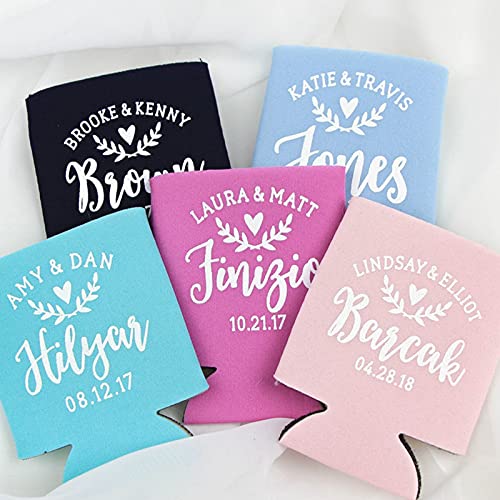 Customized Wedding Can Coolers Personalized Wedding Favors Monogram Can Holders (Custom – Assorted, 100 can cooler)