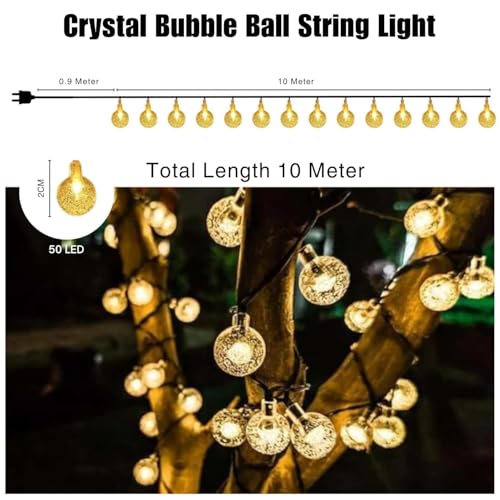 Image of One94Store 50 LED 10 Meter Crystal Ball Fairy String Lights - Warm White, 8 Modes with Remote, Plug-in Decorative Lights for Bedroom, Diwali, Christmas, Party, Home Decor