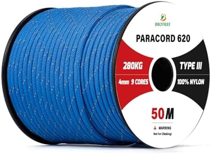 Brotree Paracord 4mm 9 Strands 100% Nylon Rope (15m-30m-50m-100m) Parachute Cord Type III for Survival, Outdoor, DIY - 280kg Breaking Load (Black, 30m)