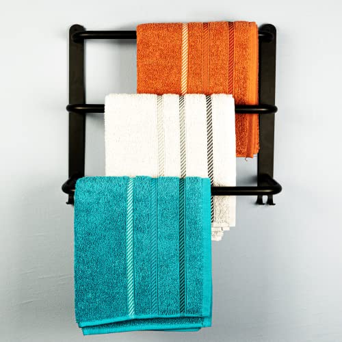 Porte Serviette Mural sans Perçage en Acier Inoxydable Argent 40cm - pour Salle de Bain, Cuisine 3 Barres, avec Crochets - Facile à Installer avec Colle sans Percer de Trou dans Le Mur (Noir)