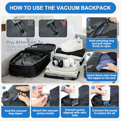 Image of coowoz Vacuum Travel Backpack With Pump For Women Men Airline Approved,Carry On Backpack,Large Hiking Laptop Backpacks Waterproof Outdoor Sports Rucksack Casual Daypack Backpacks