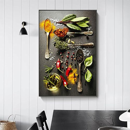 Toile Grains Épices 50x70cm KEBIA Peinture Cuisine Moderne Sans Cadre