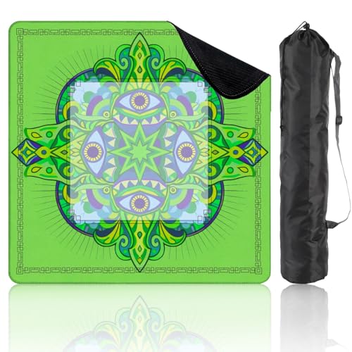 Mahjong Mat for Table Geometric Mandala All Seeing Eyes Clover Motif Green Blue Symmetry 31.5"x31.5" Non-Slip Noise Reduction American Mahjong Table Cloth for Poker Card Dominoes Tile Games Gifts