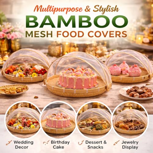 Image of Bamboo Basket with Mesh Cover| Multipurpose Bamboo Storage Net Basket for Kitchen, Onion Potato Sabji, Fruit Storage Basket With Cover, Countertop Kitchen Organizer| (BASKET WITH NET)