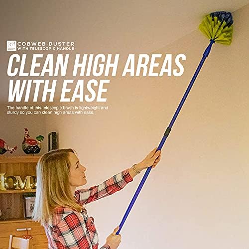 Domed Cobweb Duster with Telescopic Handle, Cobweb Brush Extendable up to 171cm  Long Handled Duster Brush for Indoor Corner Cleaning