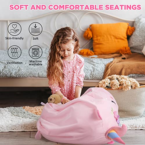 GAGAKU Kuscheltier Sitzsack Aufbewahrung Abdeckung 200L, XXL Spielzeug Aufbewharungstasche für Kinderzimmer Große Füllbarer Reißverschluss Sitzsack zum Organisieren (Einhorn)