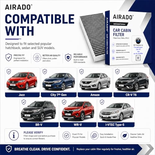 Image of Car Cabin Air Filter with Activated Carbon | AC Filter for Honda (Jazz, City 7th Gen, Amaze, CR-V T6, BR-V, WR-V, i-VTEC Type-5) | PM2.5 Dust Protection | Easy DIY Installation | Pack of 1