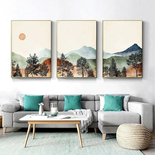Decoración del hogar con cuadros abstractos de bosque y montaña juego de 3 láminas de lienzo